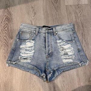MINKPINK Blue Distressed Jean Shorts - Size Medium
